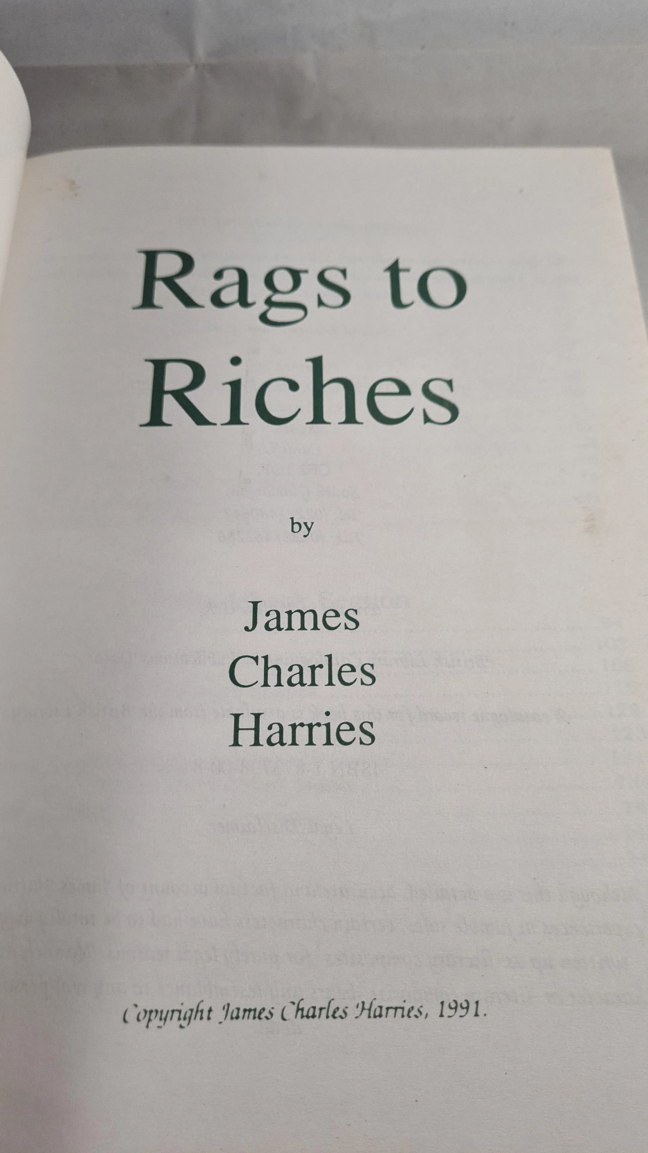 James Charles Harries - Rags to Riches, The Adviser, 1991, Paperbacks