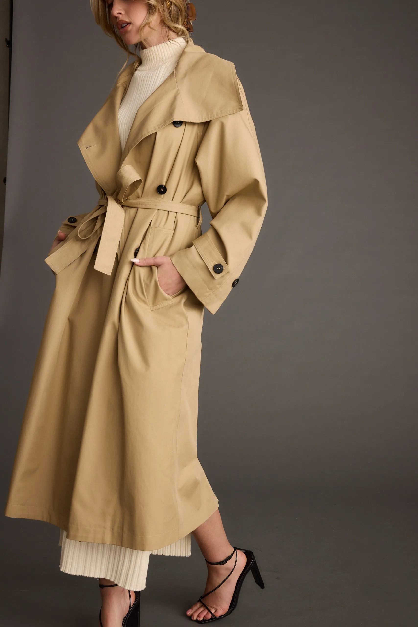 Kate Midi Dress   Moss Trench Coat