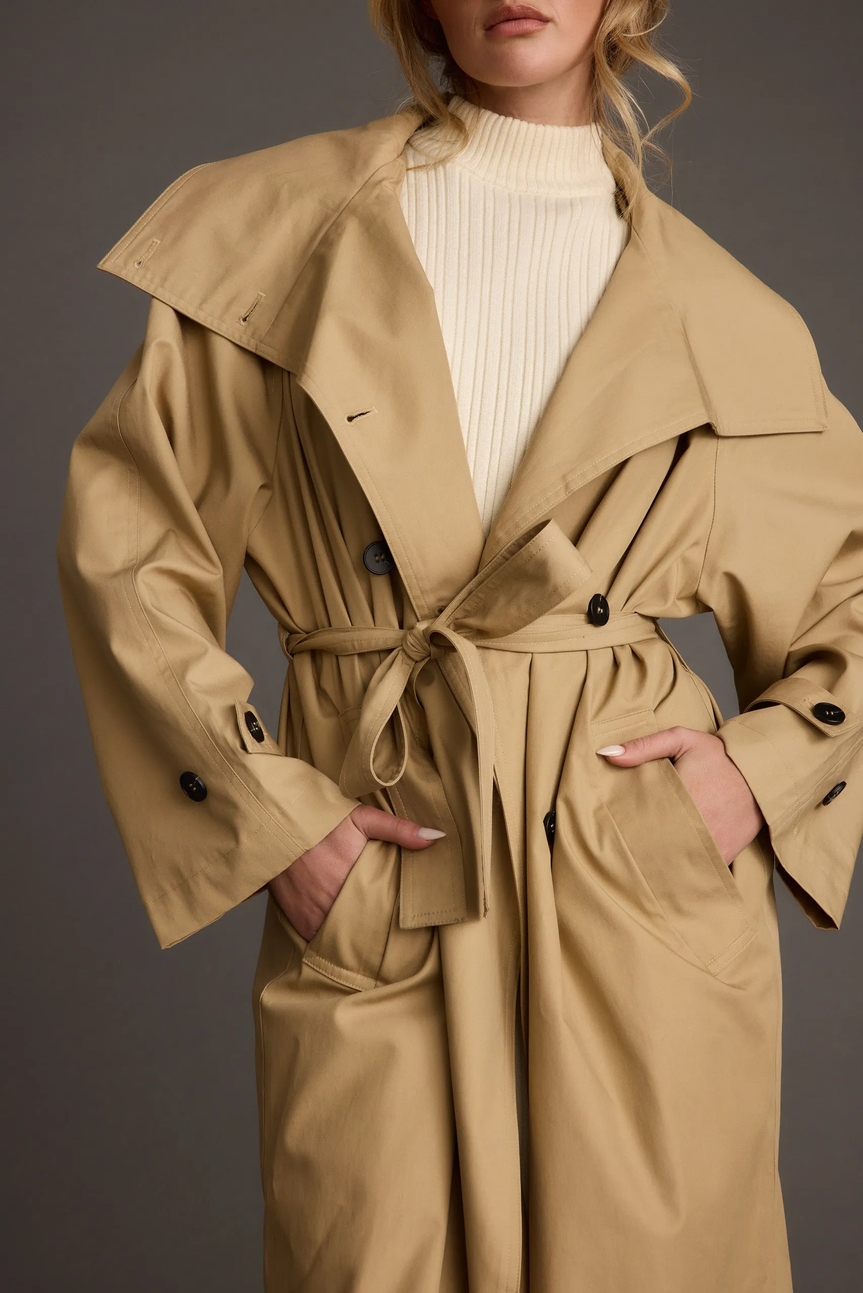 Kate Midi Dress   Moss Trench Coat