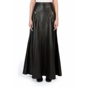 Ladies Long Slim fit Genuine Soft Lambskin Black Leather Skirt