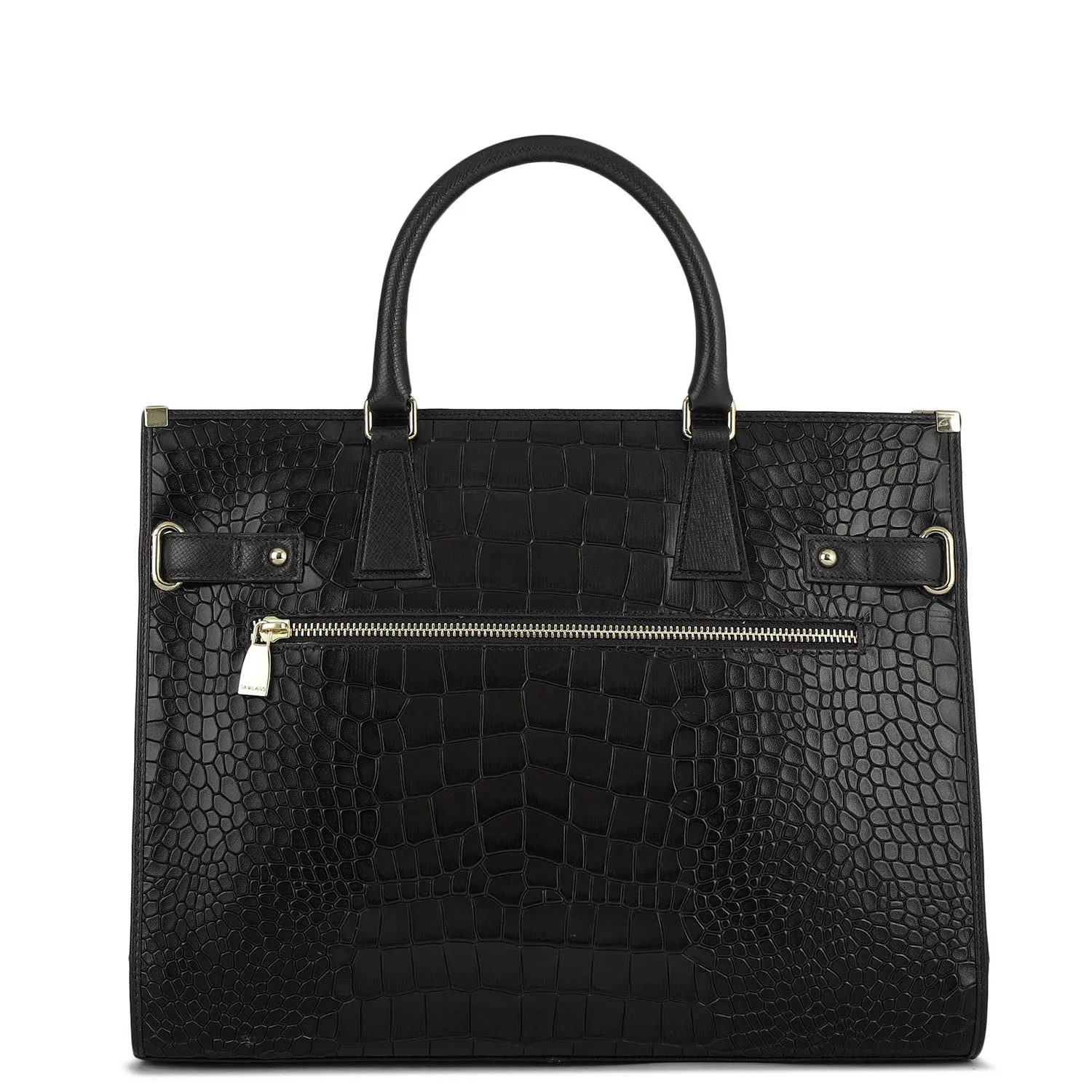 Large Croco Franzy Leather Satchel - Black