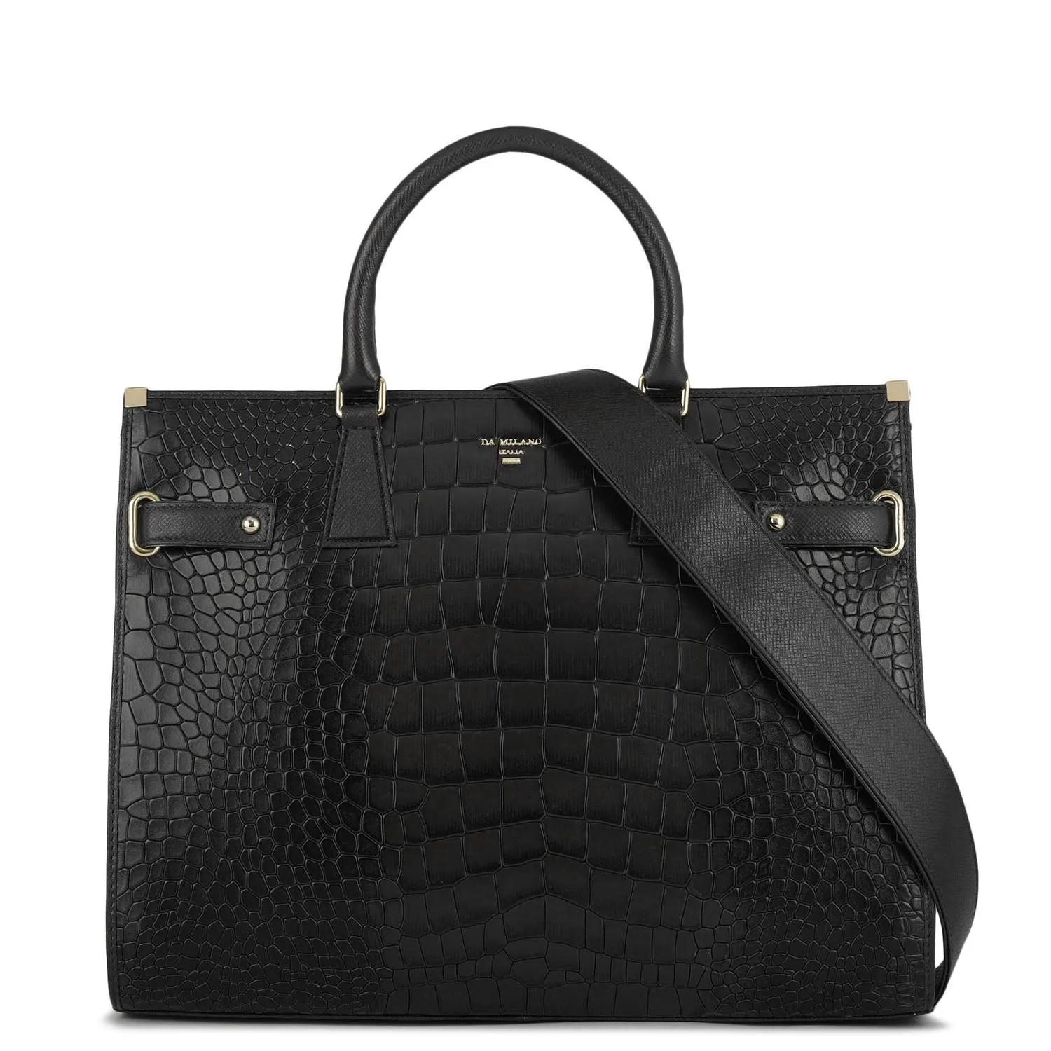 Large Croco Franzy Leather Satchel - Black