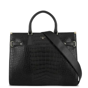 Large Croco Franzy Leather Satchel - Black