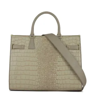 Large Croco Franzy Leather Satchel - Frost