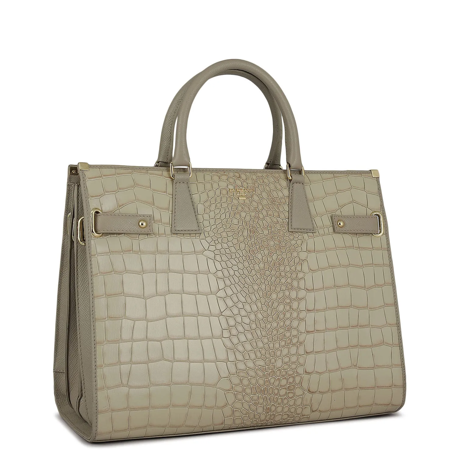 Large Croco Franzy Leather Satchel - Frost