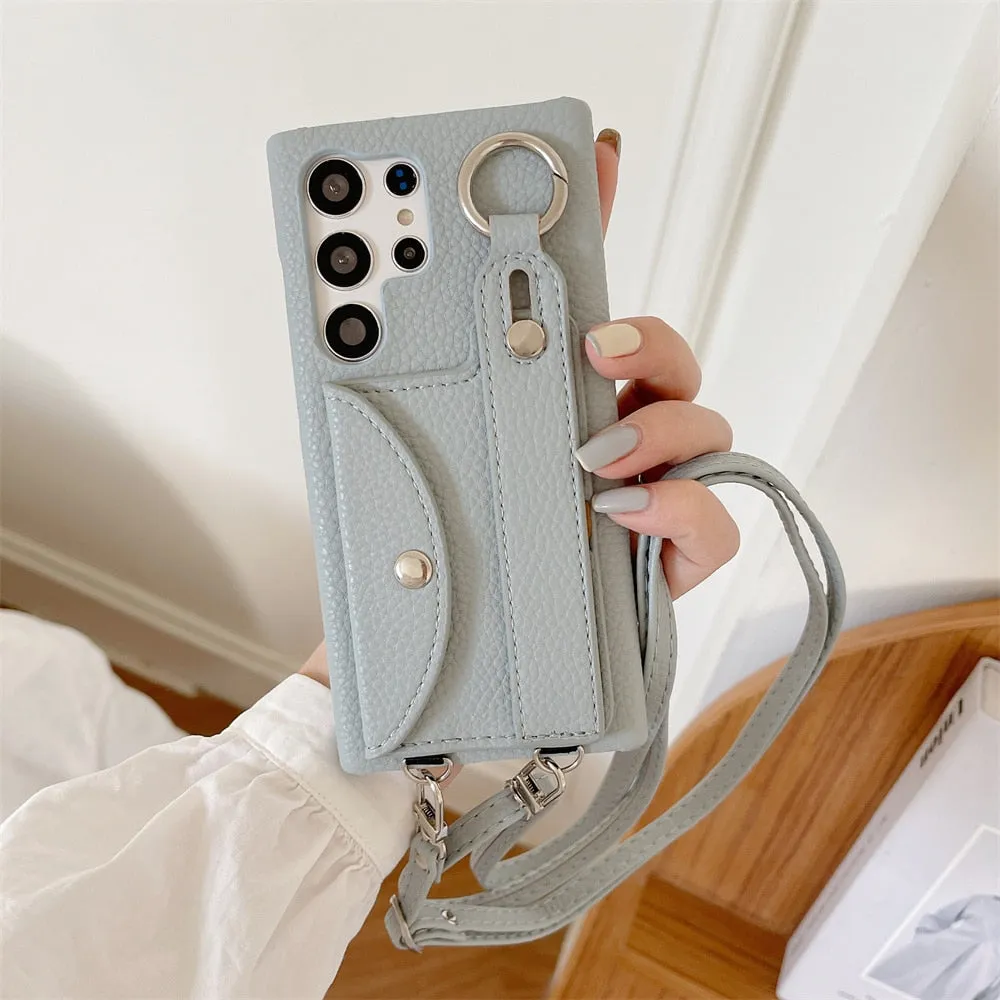 Leather Phone Case For Samsung Galaxy With Crossbody Strap