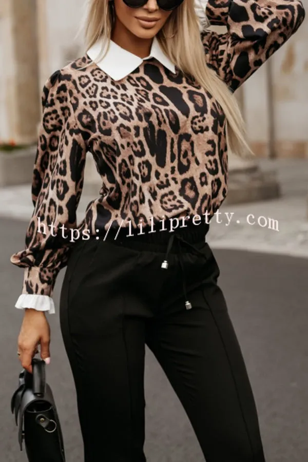Leopard Print Lapel Long Sleeve Casual Shirt