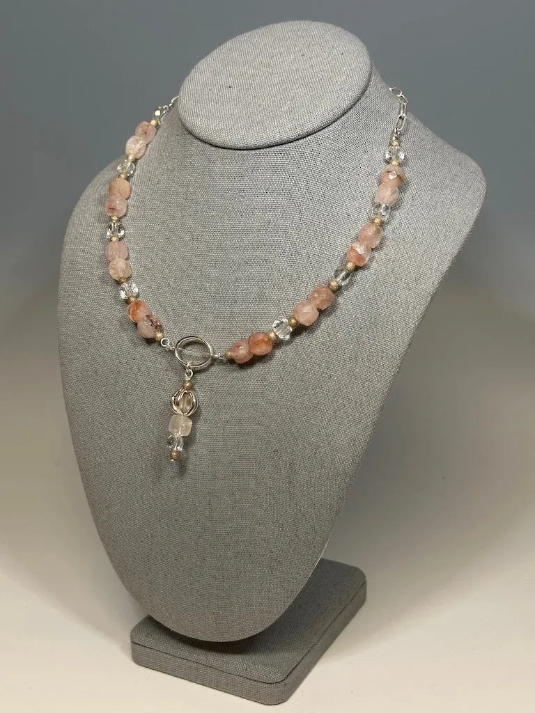 LEOPARDOCITE AND CLEAR QUARTZ NECKLACE WITH STERLING SILVER LCN634