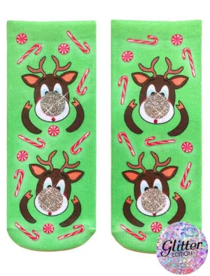 Living Royal Unisex Polyester Ankle Fashion Socks, Rudolph's Nose Glitter, One Size