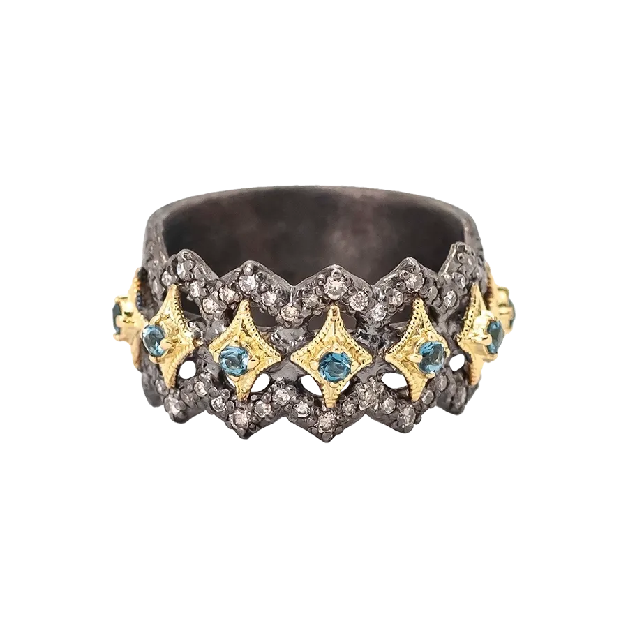 LONDON BLUE TOPAZ SCROLL STATEMENT RING