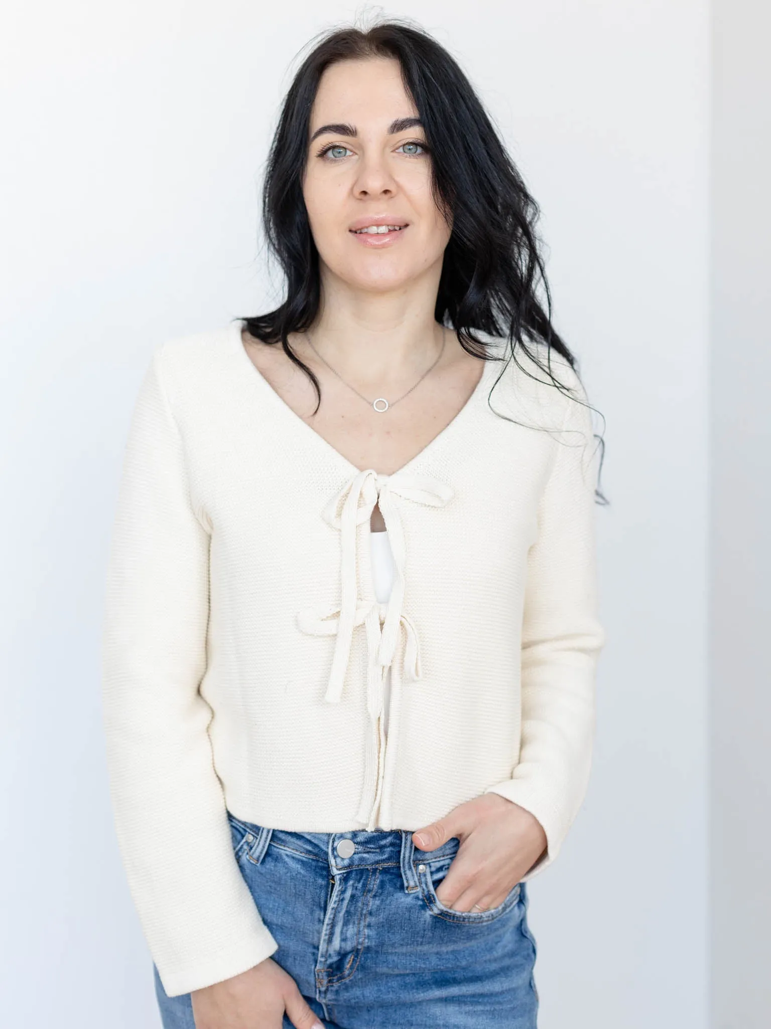 Long Sleeve Knitted Tie Front Cardigan