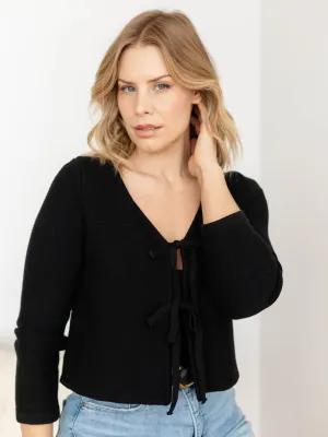 Long Sleeve Knitted Tie Front Cardigan
