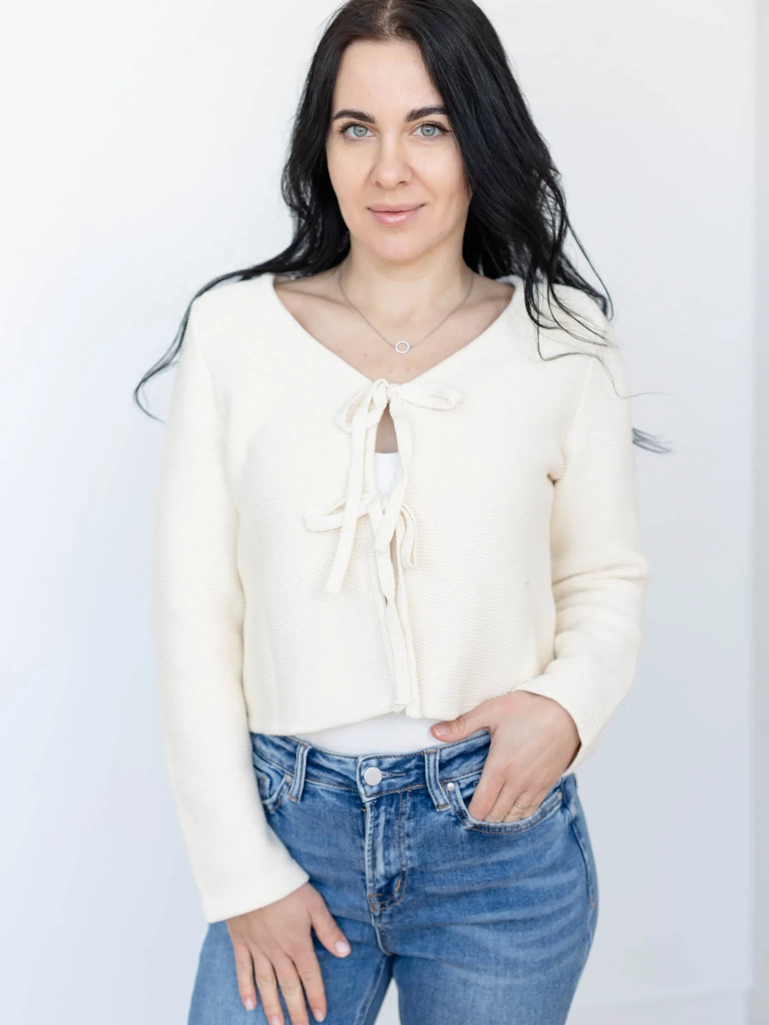 Long Sleeve Knitted Tie Front Cardigan