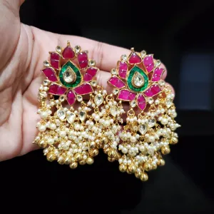 Lotus pearl tassel earrings