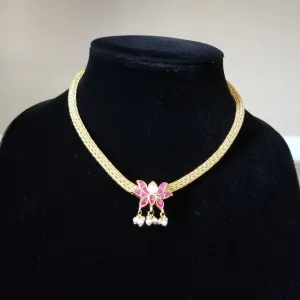 Lotus Pendant Patti Chain With Pearl Drops