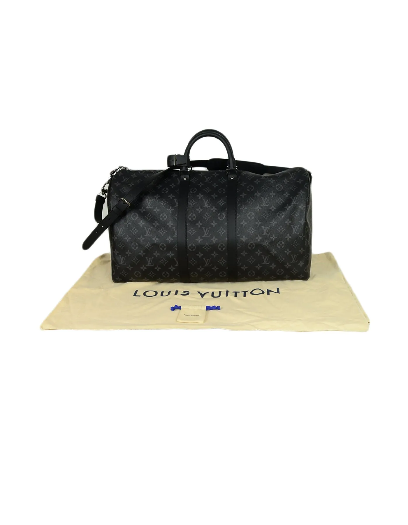 Louis Vuitton 2018 Black Monogram Eclipse Canvas Keepall 55 Bandouliere Bag