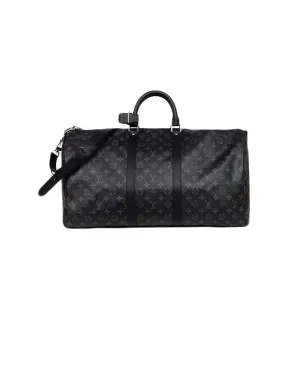 Louis Vuitton 2018 Black Monogram Eclipse Canvas Keepall 55 Bandouliere Bag