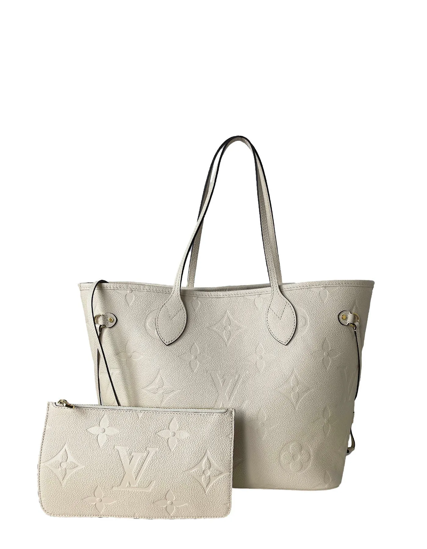 Louis Vuitton 2021 Creme Monogram Empreinte Leather Neverfull MM Tote Bag