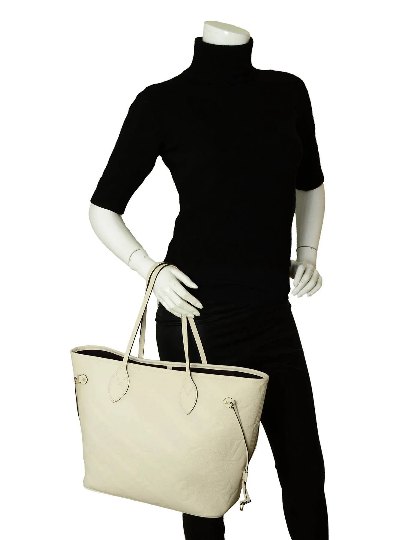 Louis Vuitton 2021 Creme Monogram Empreinte Leather Neverfull MM Tote Bag