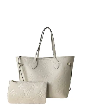 Louis Vuitton 2021 Creme Monogram Empreinte Leather Neverfull MM Tote Bag