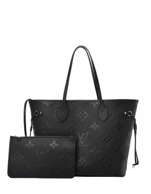 Louis Vuitton '21 Black Monogram Empreinte Leather Neverfull MM Tote Bag