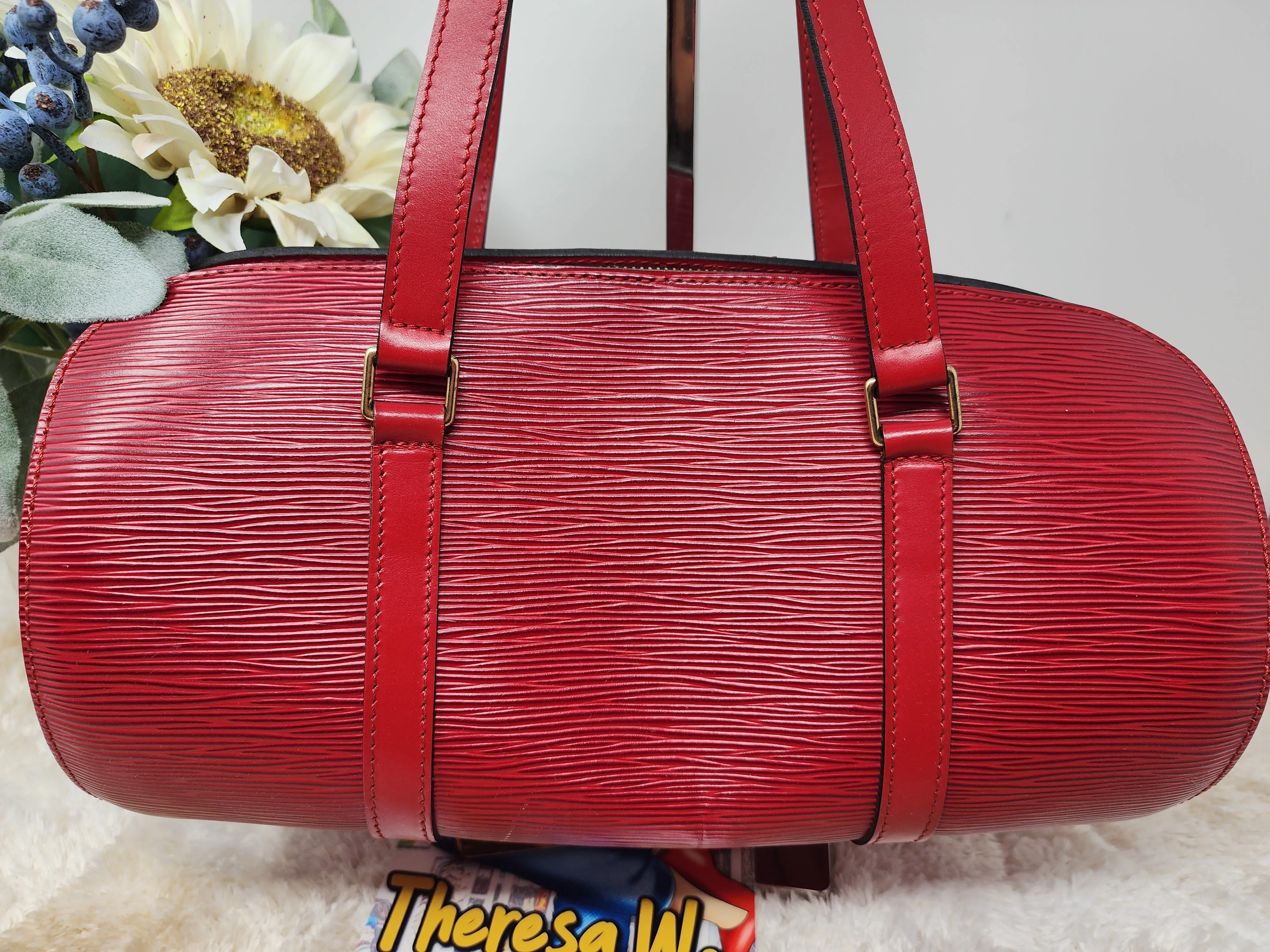LOUIS VUITTON CASTILLAN RED EPI LEATHER SOUFFLOT BAG