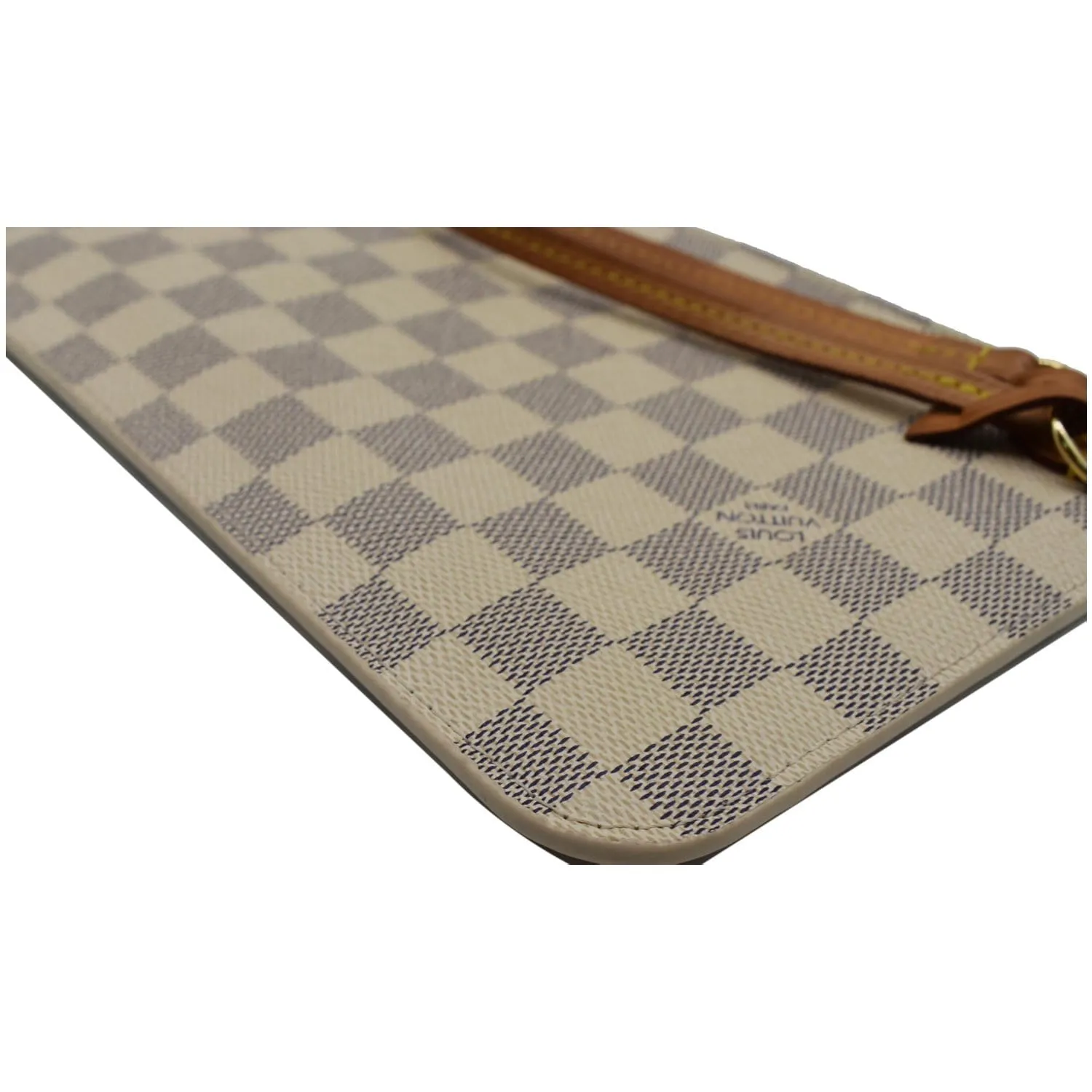 LOUIS VUITTON  Neverfull GM Damier Azur Pochette Wristlet Pouch White