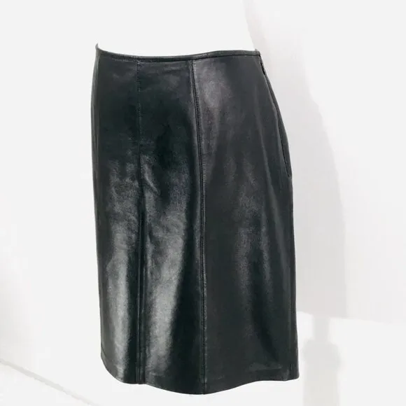 Lux Leather Ann Taylor Mini Skirt Women's Sz 10 Black Lined Side Zip