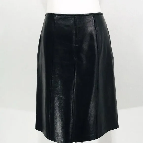 Lux Leather Ann Taylor Mini Skirt Women's Sz 10 Black Lined Side Zip