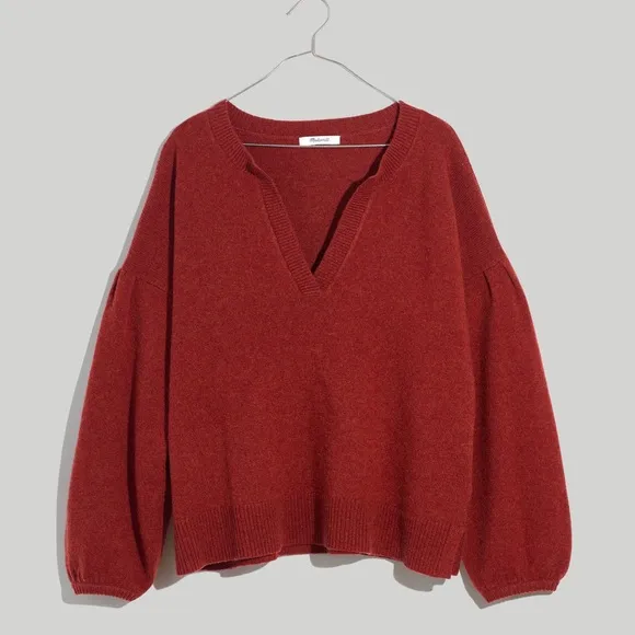 Madewell Wiltshire V-Neck Pullover Wool Blend Sweater in Heather Rust Size S