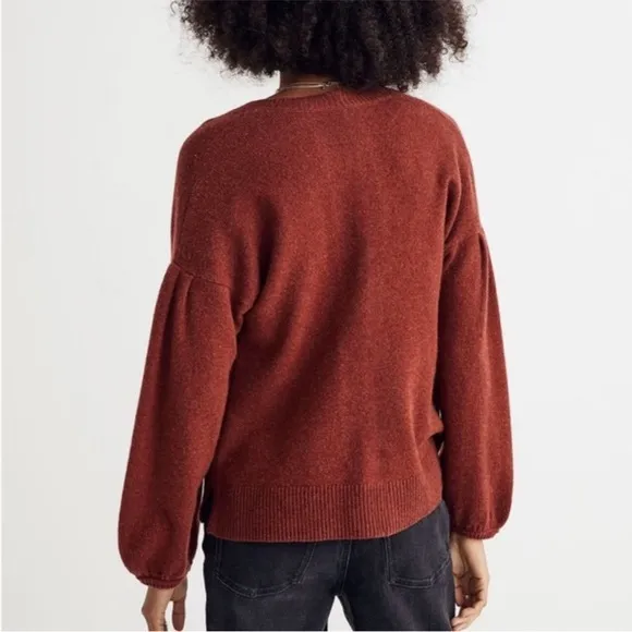 Madewell Wiltshire V-Neck Pullover Wool Blend Sweater in Heather Rust Size S