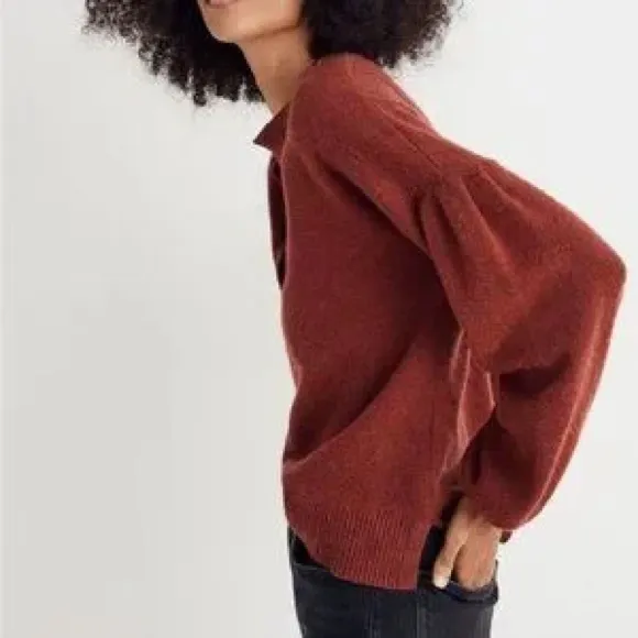 Madewell Wiltshire V-Neck Pullover Wool Blend Sweater in Heather Rust Size S