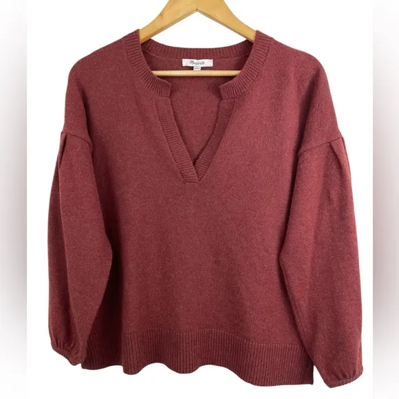 Madewell Wiltshire V-Neck Pullover Wool Blend Sweater in Heather Rust Size S