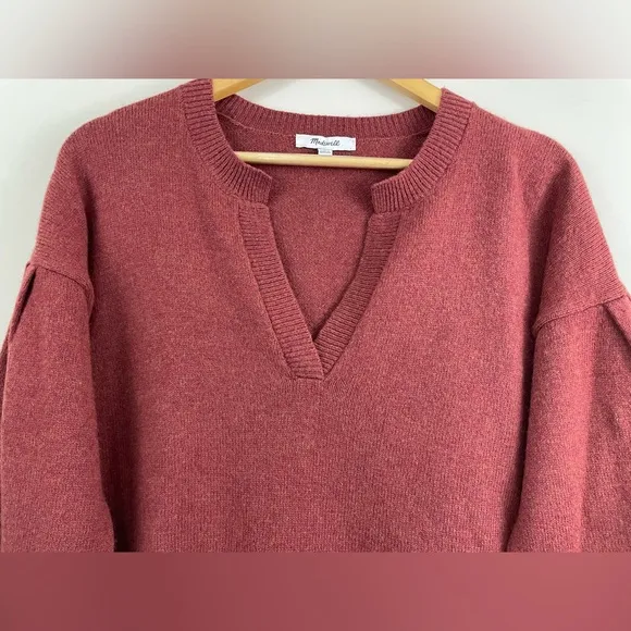 Madewell Wiltshire V-Neck Pullover Wool Blend Sweater in Heather Rust Size S