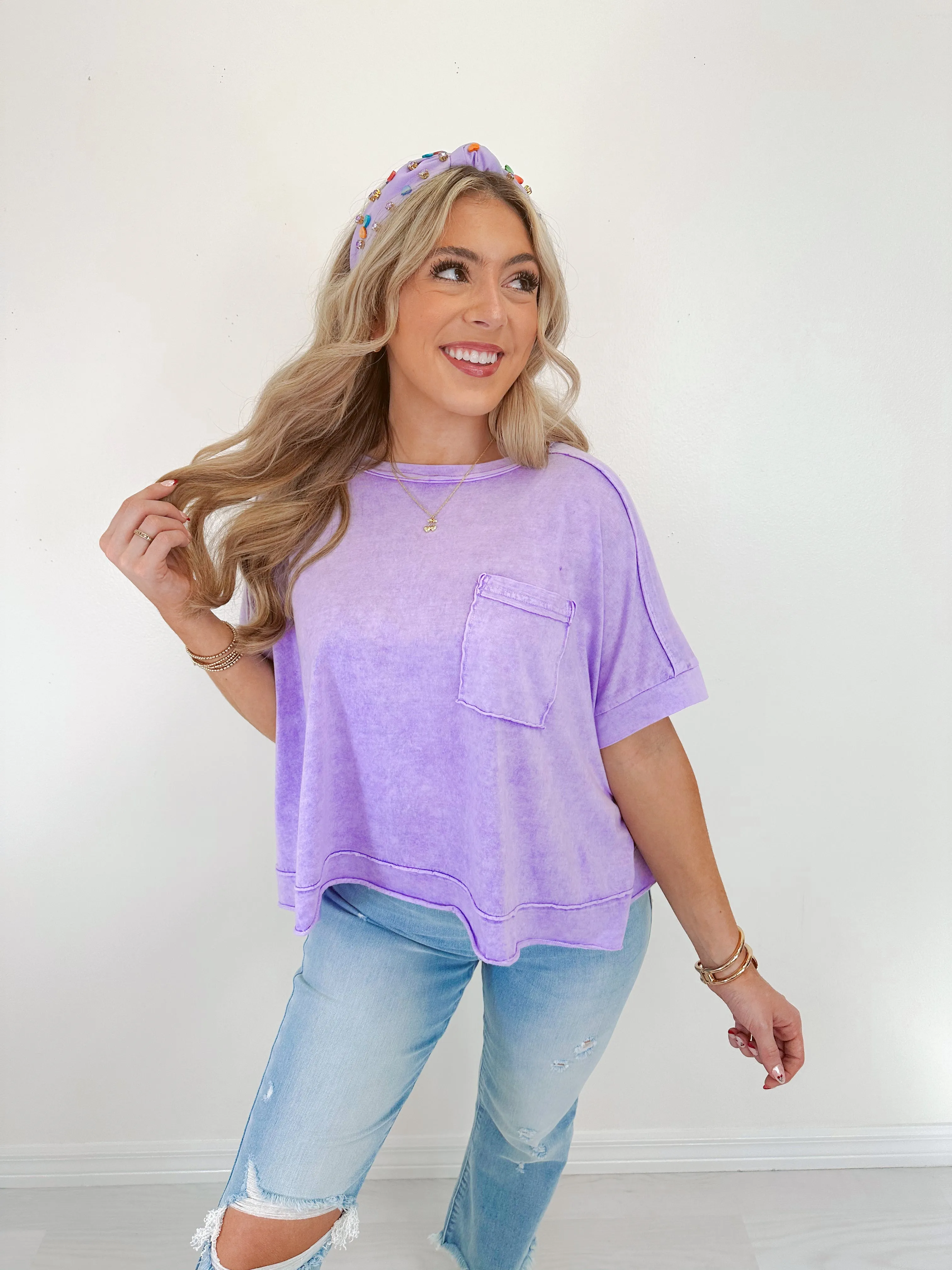Maeve Mineral Washed Cropped Tee - Washed Lavender