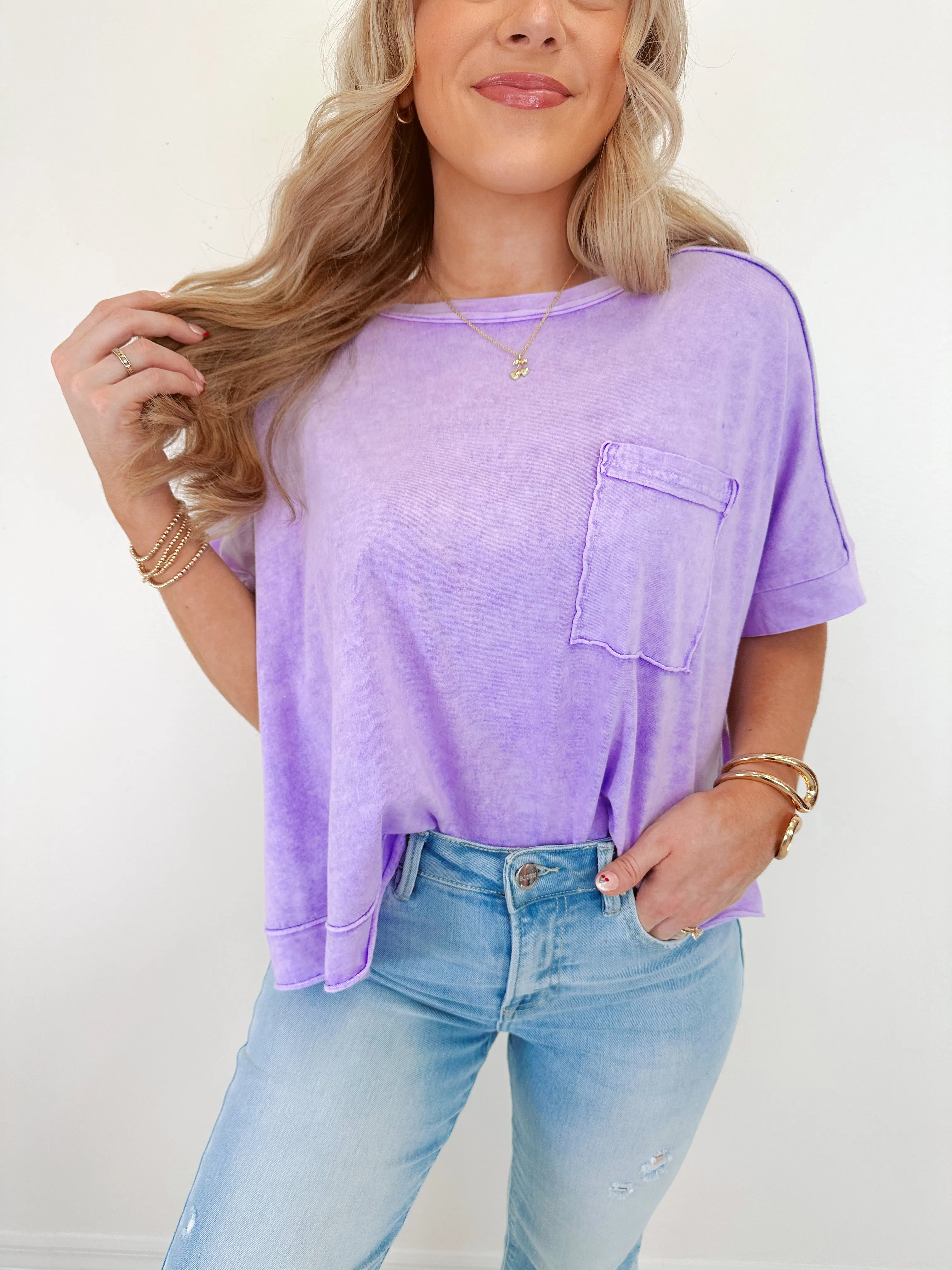 Maeve Mineral Washed Cropped Tee - Washed Lavender