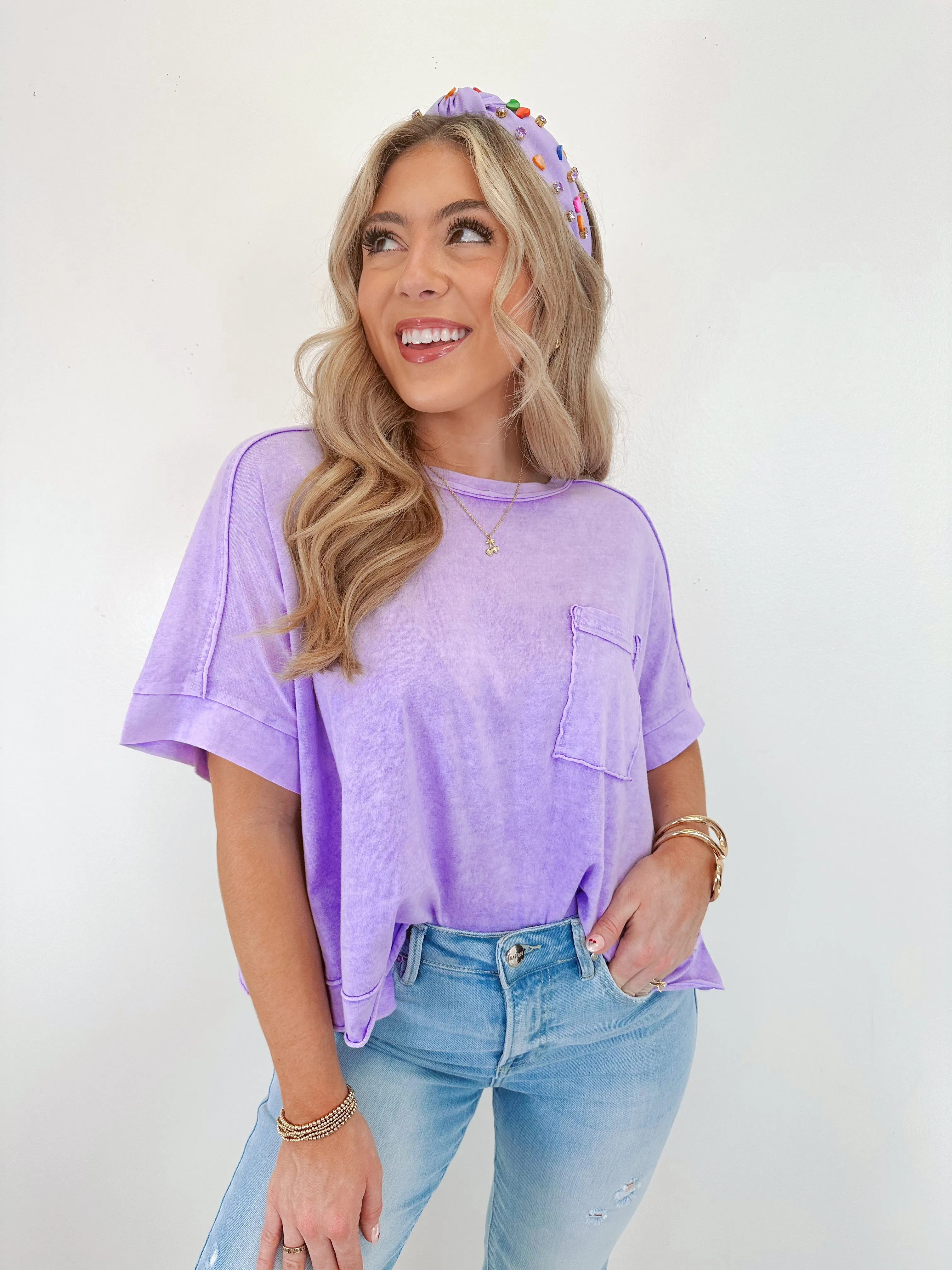 Maeve Mineral Washed Cropped Tee - Washed Lavender