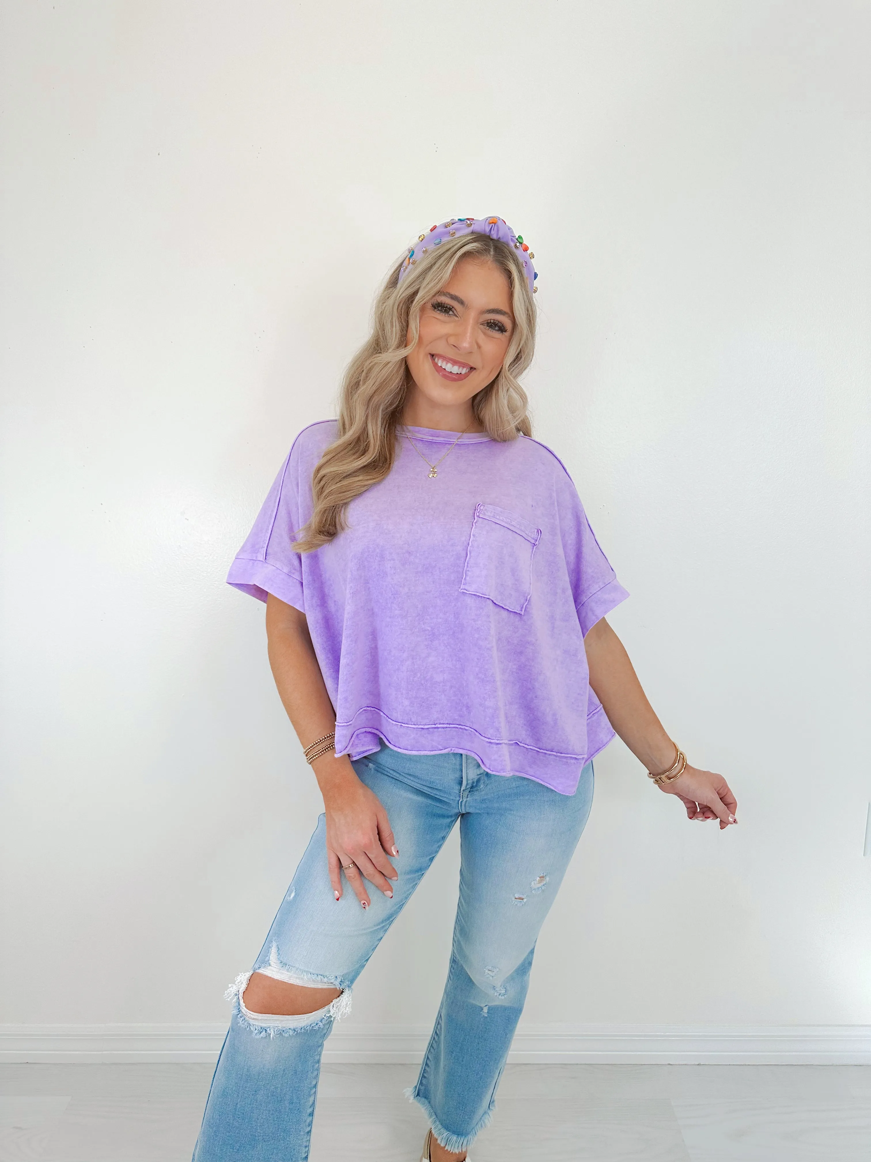 Maeve Mineral Washed Cropped Tee - Washed Lavender