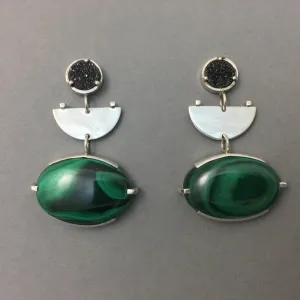 MALACHITE & BLACK DRUZY DROP EARRINGS