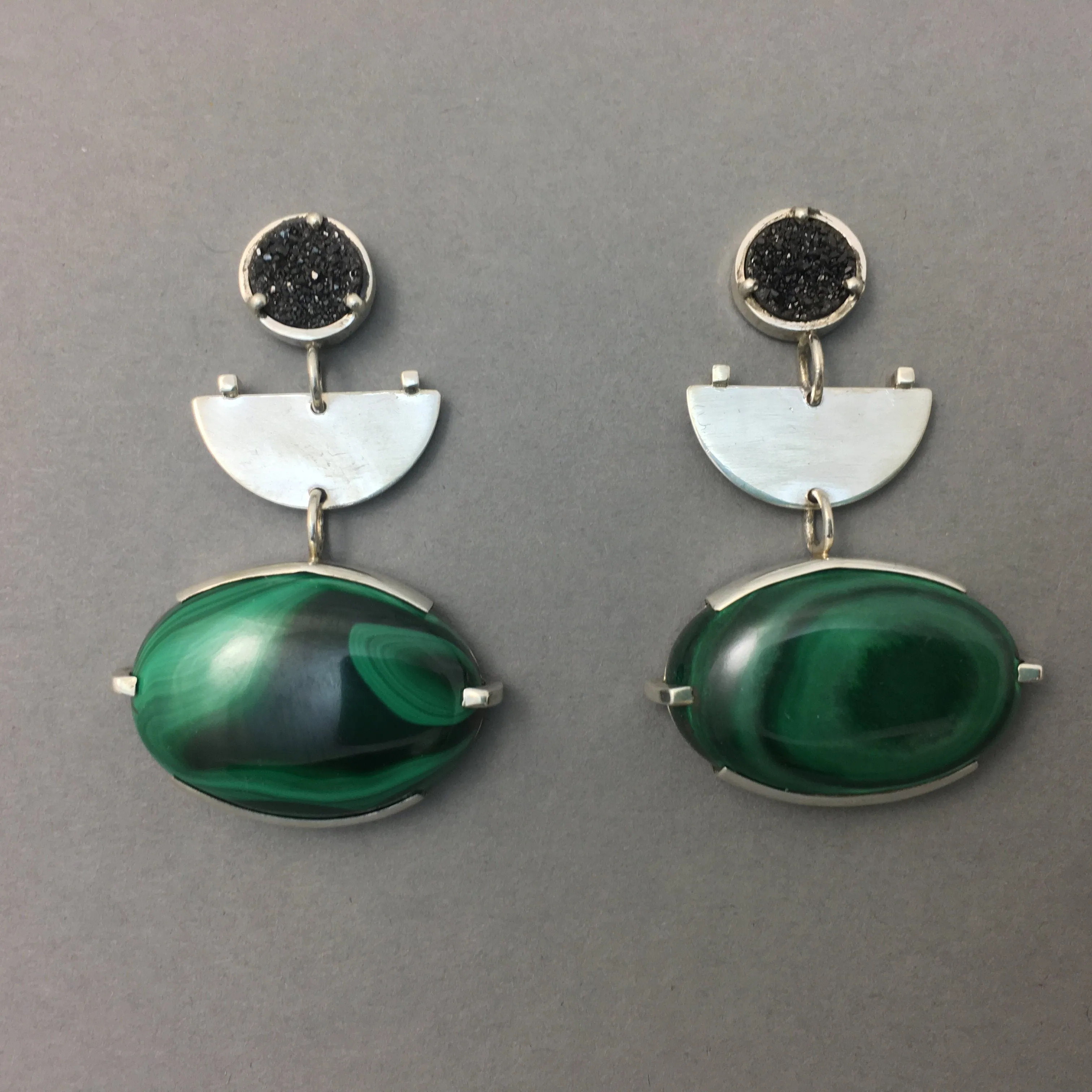 MALACHITE & BLACK DRUZY DROP EARRINGS