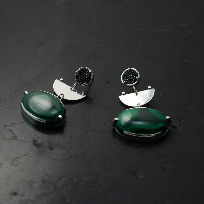 MALACHITE & BLACK DRUZY DROP EARRINGS