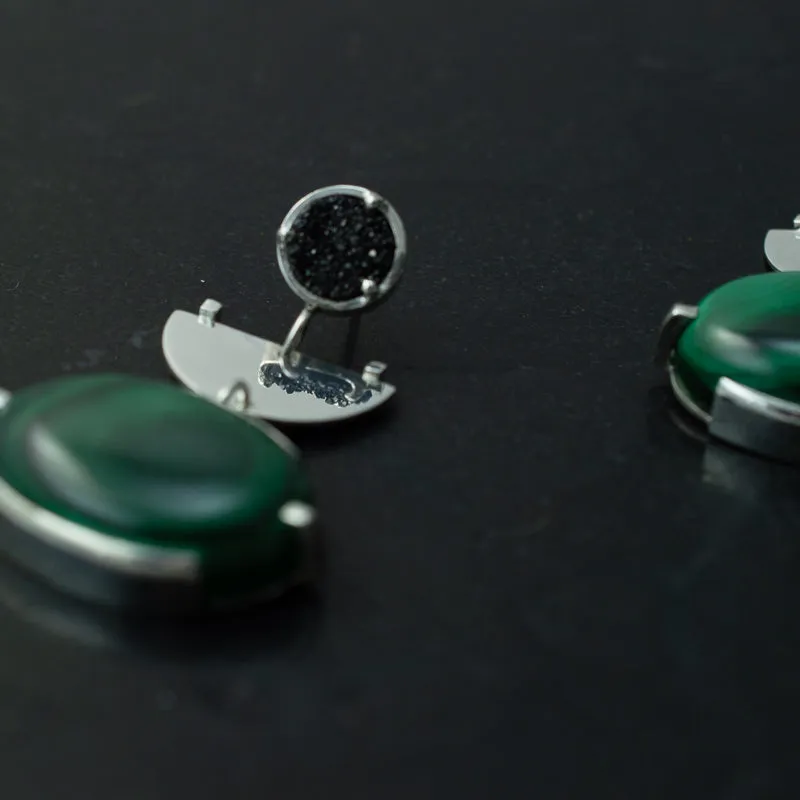 MALACHITE & BLACK DRUZY DROP EARRINGS