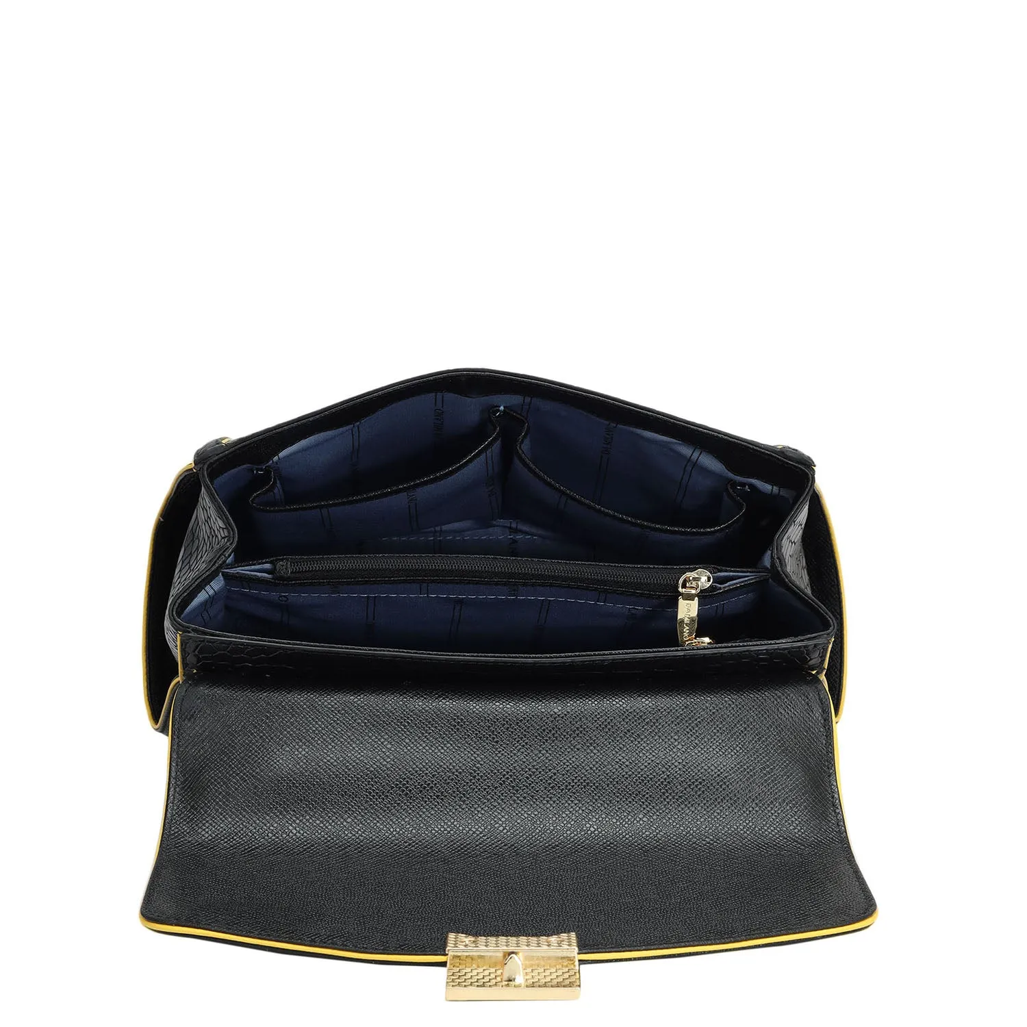 Medium Croco Leather Satchel - Black