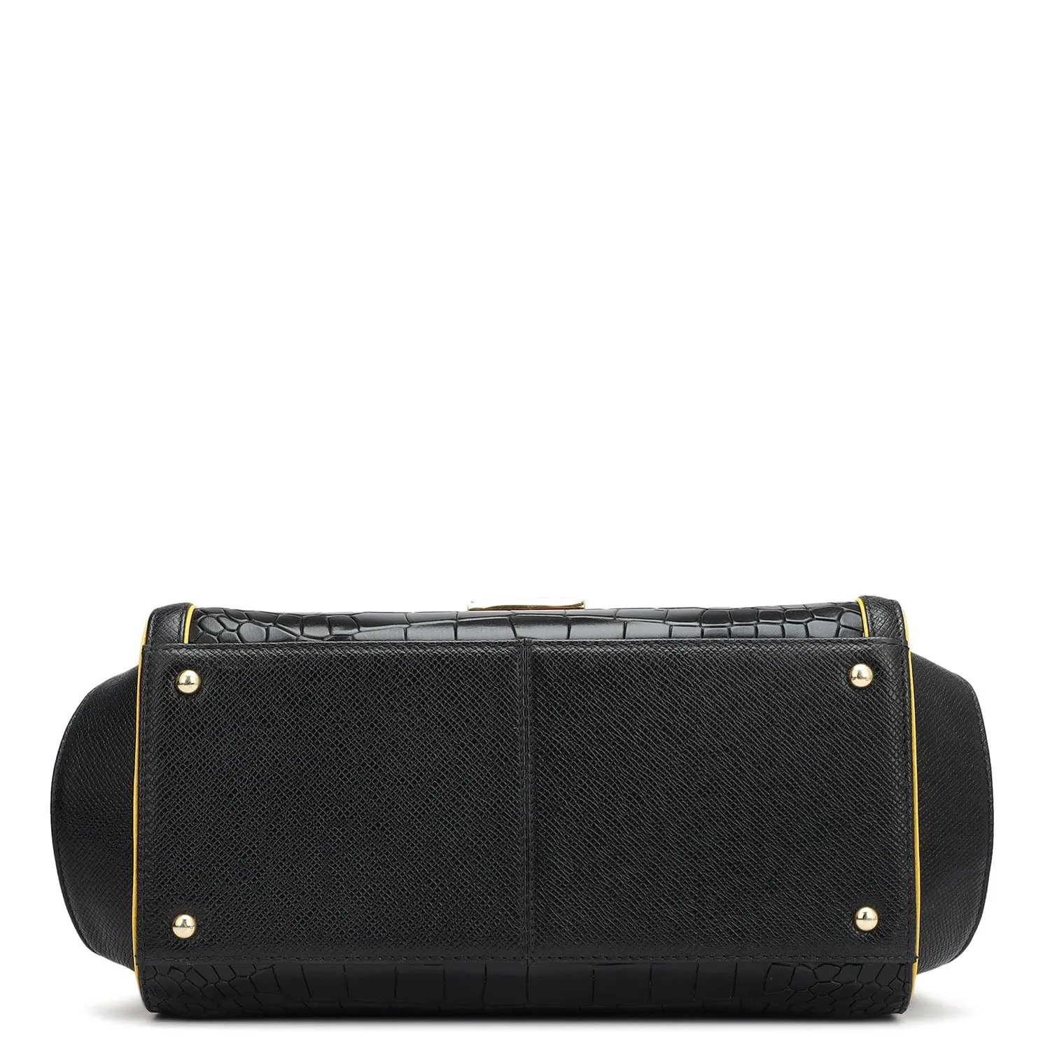 Medium Croco Leather Satchel - Black