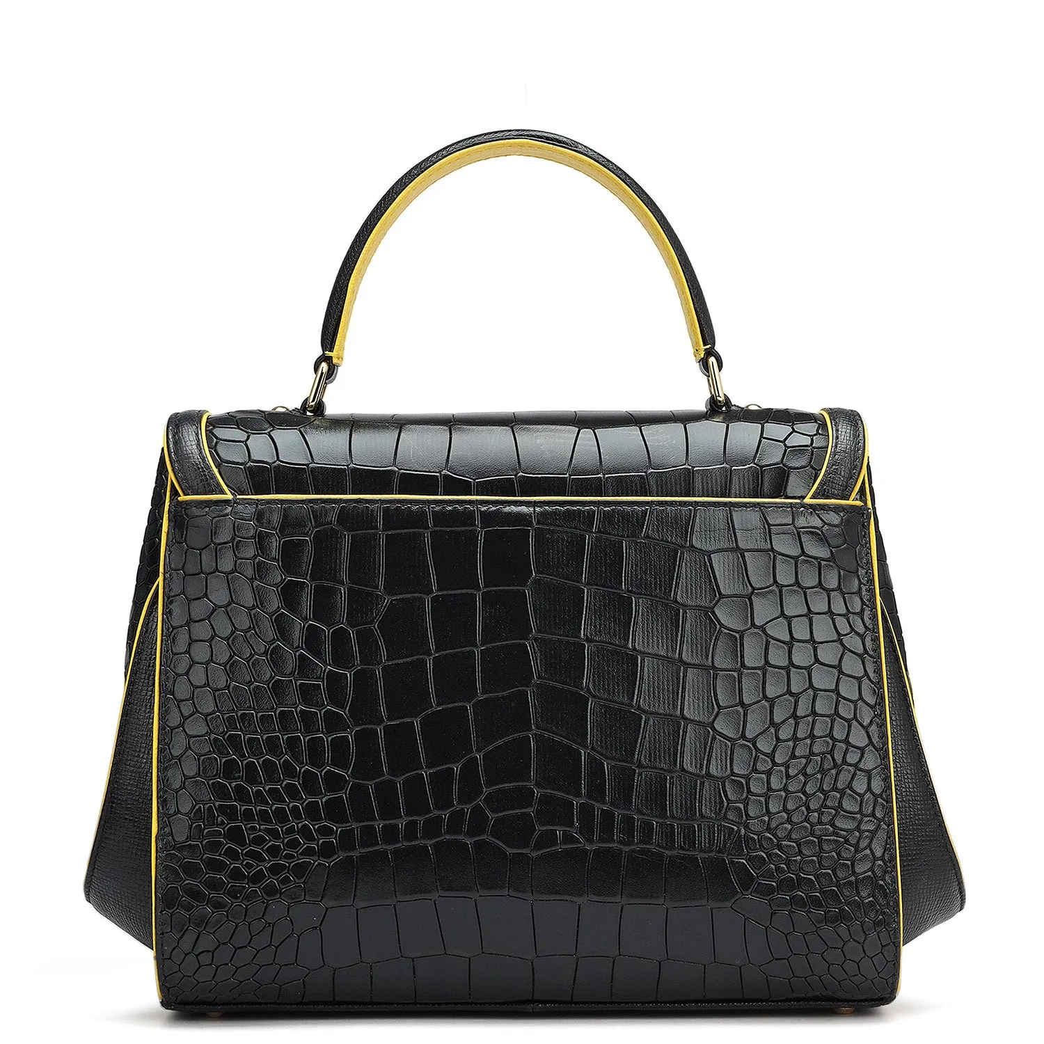 Medium Croco Leather Satchel - Black