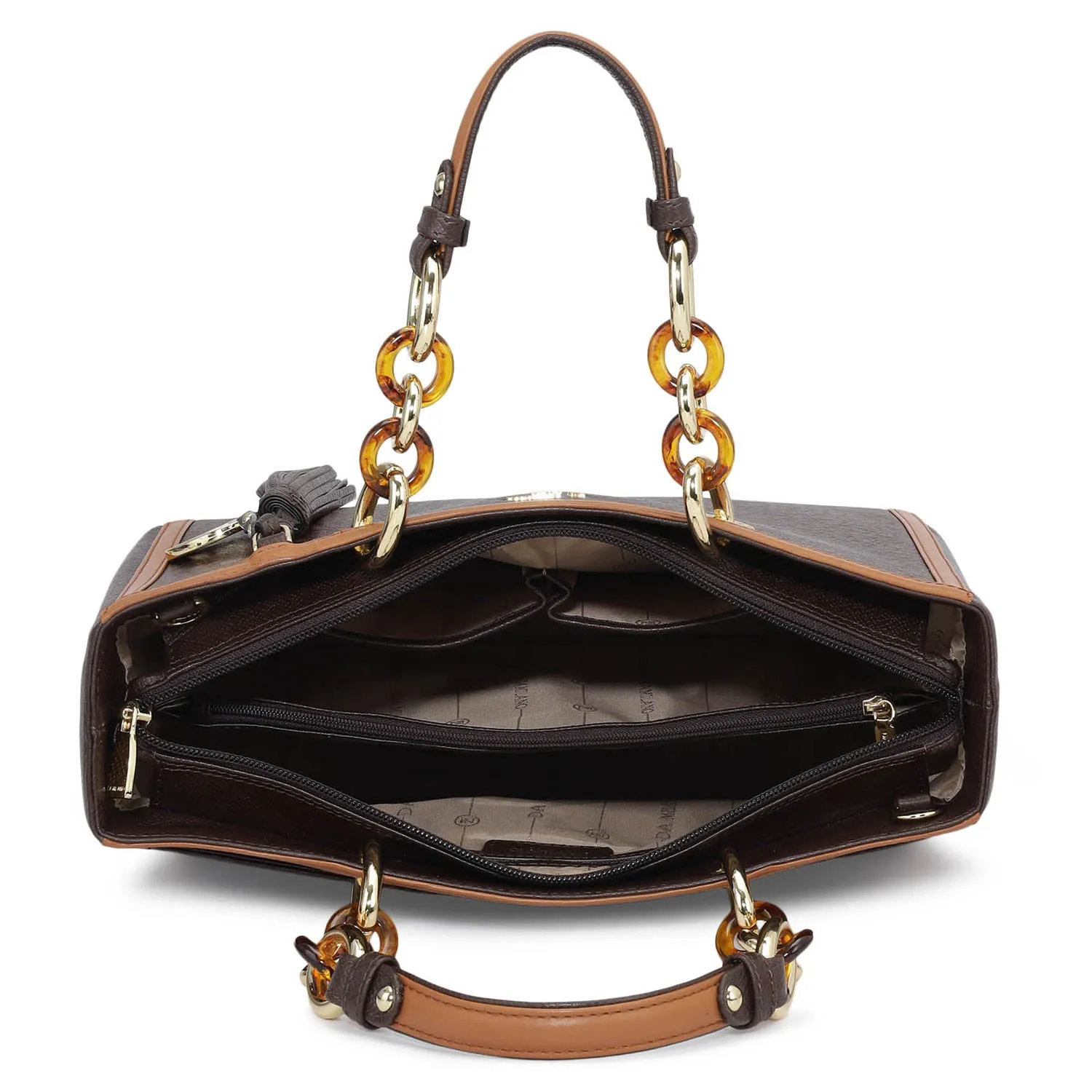 Medium Monogram Franzy Leather Satchel - Chocolate