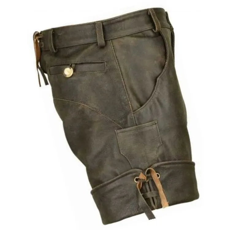 Men Smart Wear Real Sheepskin Vintage Brown Leather Shorts