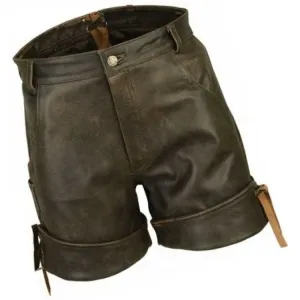 Men Smart Wear Real Sheepskin Vintage Brown Leather Shorts