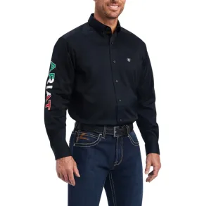 Men’s Ariat Black/Mexico Team Logo Twill Fitted Shirt
