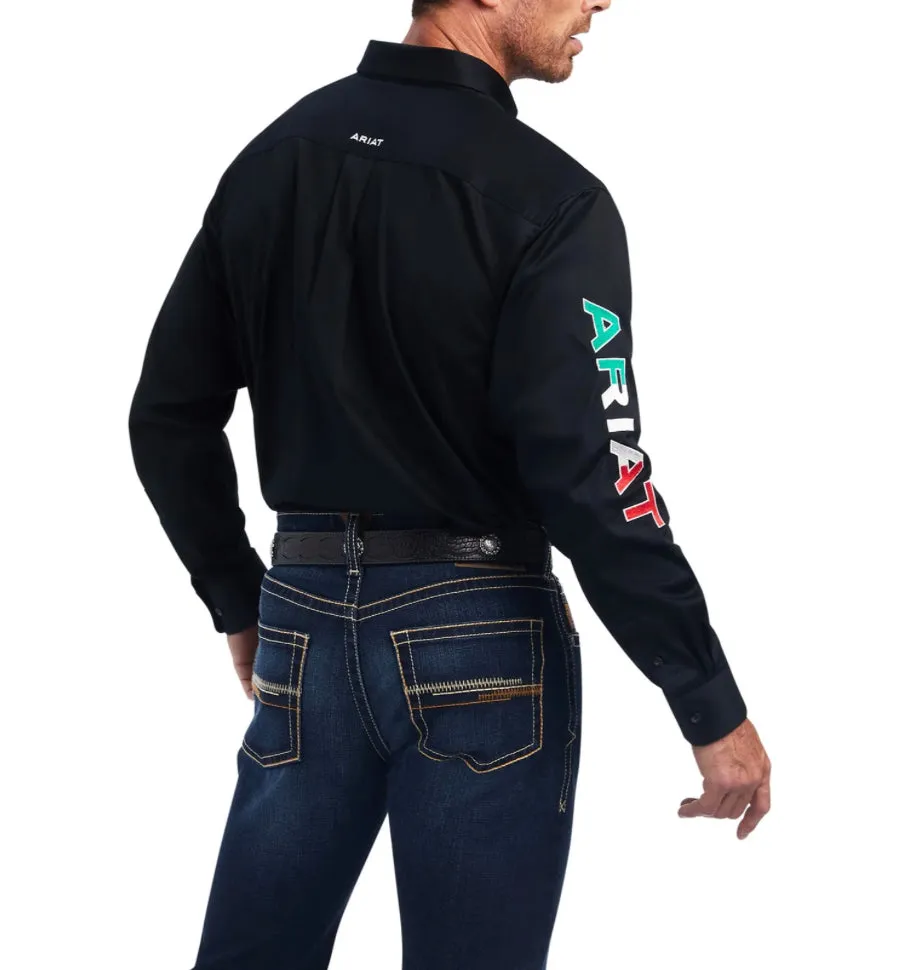 Men’s Ariat Black/Mexico Team Logo Twill Fitted Shirt